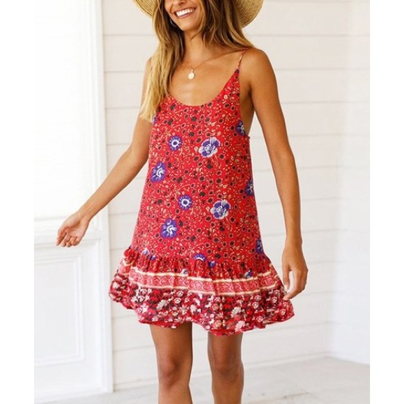 NWT Red floral shift dress, Sz. M - Picture 3 of 3